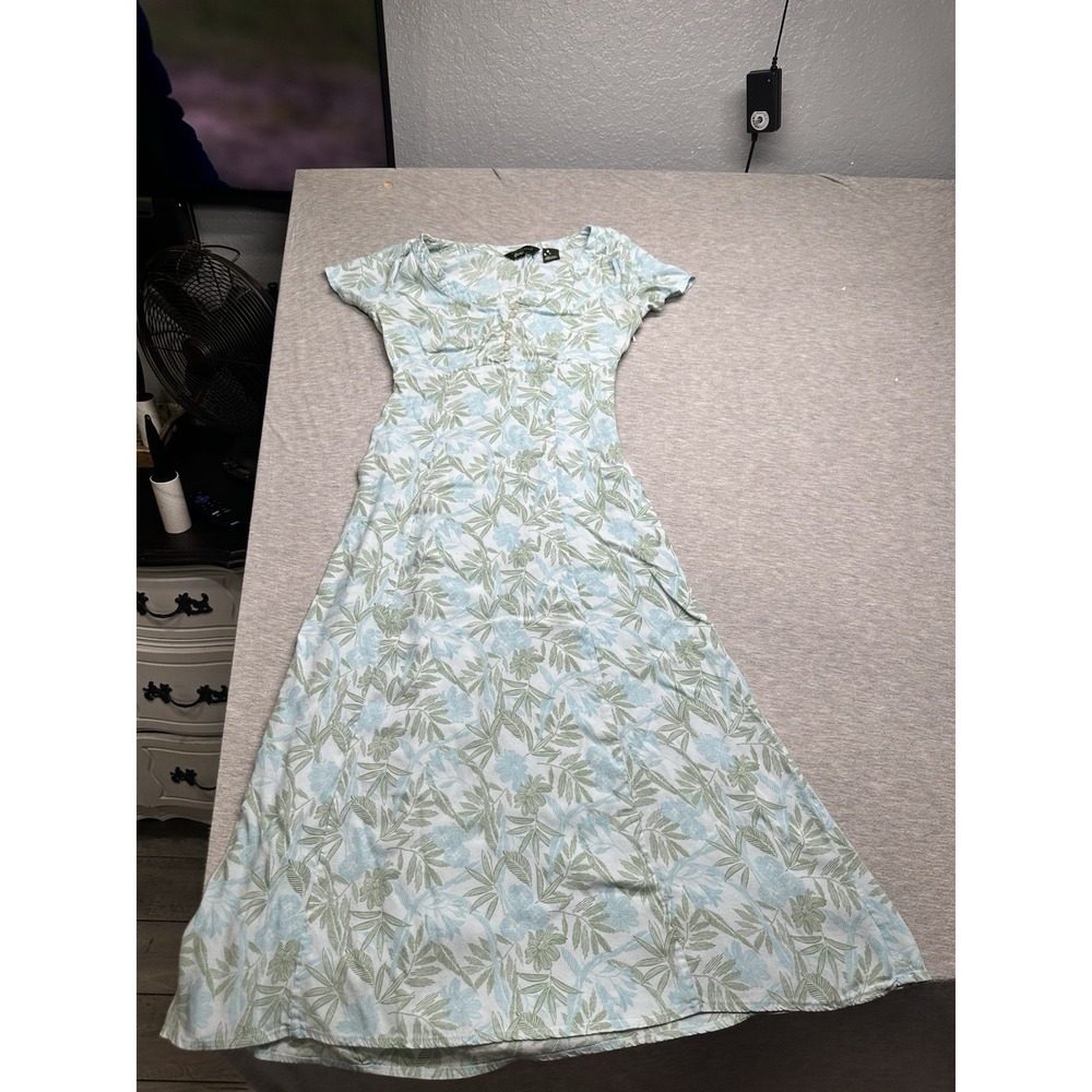 Eddie Bauer Vintage '07 Women's PXS Blue Long Floral Button Front Dress